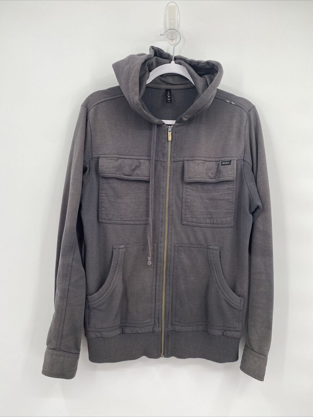 RVCA Mens Long Sleeve with Front Pockets Full Zip Hoodie Jacket Gray Size S